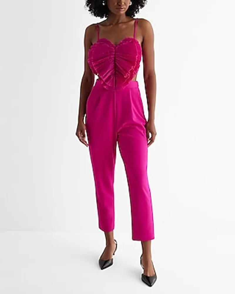 Date Night,Cocktail & Party,Vacation Statement Pleated Heart Cutout Jumpsuit Pink Women's