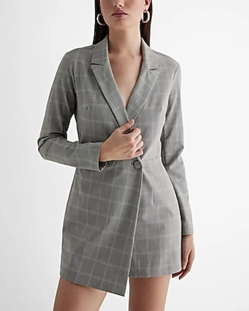 Cocktail & Party,Work Plaid Long Sleeve Double Breasted Blazer Romper