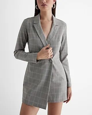 Cocktail & Party,Work Plaid Long Sleeve Double Breasted Blazer Romper Multi-Color Women's