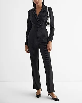 Work Pinstripe Long Sleeve Blazer Jumpsuit