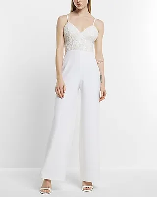 Cocktail & Party Bridal Sequin Embellished Rhinestone Jumpsuit