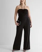 Cocktail & Party Halter Neck Rosette Wide Leg Palazzo Jumpsuit