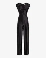 Cocktail & Party V-Neck O-Ring Cutout Wide Leg Palazzo Jumpsuit Black Women's XS