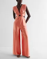 Cocktail & Party V-Neck O-Ring Cutout Wide Leg Palazzo Jumpsuit