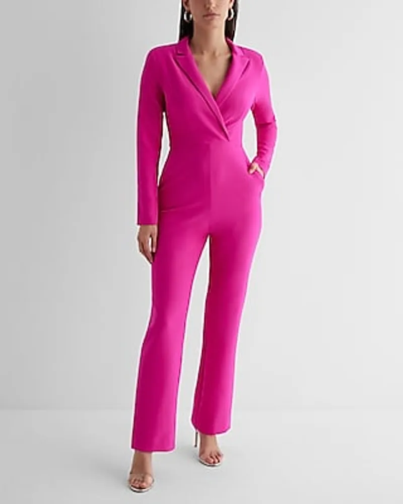 Work Long Sleeve Blazer Jumpsuit Pink Women's