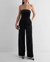 Cocktail & Party Velvet Strapless Wide Leg Palazzo Jumpsuit Black Women's 4