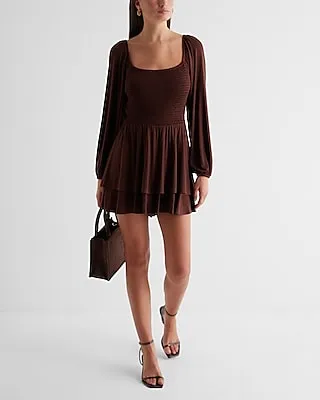 Casual,Date Night Square Neck Long Sleeve Smocked Romper