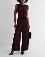 Work,Date Night Crew Neck Side Tie Wide Leg Palazzo Jumpsuit