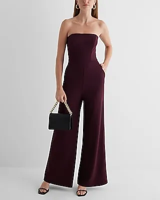 Cocktail & Party,Formal Strapless Wide Leg Palazzo Jumpsuit Red Women's XS