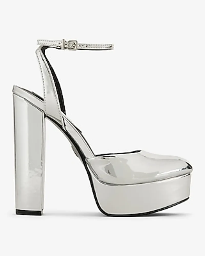 Metallic Rounded Toe Platform Pumps Silver Women's 8.5