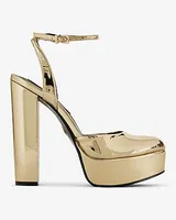 Metallic Rounded Toe Platform Pumps Gold Women's