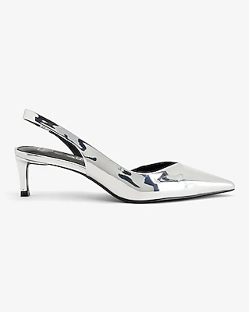 Metallic Slingback Kitten Heel Pumps Silver Women's 6