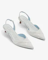 Ribbon Toe Slingback Kitten Heel Pumps White Women's