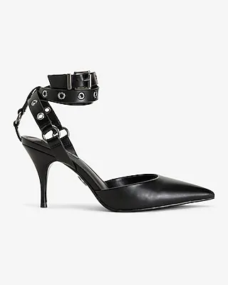 Brian Atwood X Express Grommet Ankle Strap Pumps Black Women's 8
