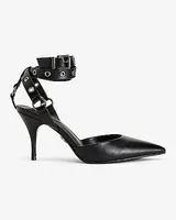 Brian Atwood X Express Grommet Ankle Strap Pumps Black Women's 7