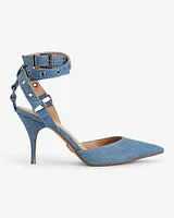 Brian Atwood X Express Denim Grommet Ankle Strap Pumps Blue Women's 9