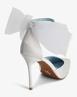 Mesh Bow Pointed Toe Pumps White Women's