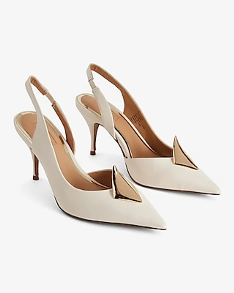 Brian Atwood X Express Gold Accent Slingback Pumps White Women's 10