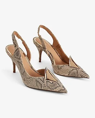 Brian Atwood X Express Snakeskin Gold Accent Slingback Pumps Multi-Color Women's