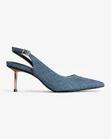 Denim Gold Heel Slingback Pumps Blue Women's 7