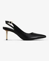 Shiny Gold Heel Slingback Pumps Women's