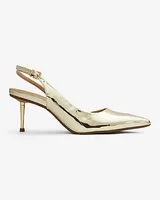 Shiny Gold Heel Slingback Pumps Gold Women's