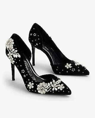 Rhinestone Embellished Cutout Pumps Black Women's 9