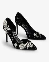 Rhinestone Embellished Cutout Pumps Black Women's 7