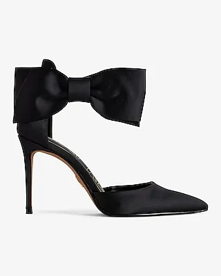 Ankle Bow Closed Pointed Toe Pumps Black Women's 9.5