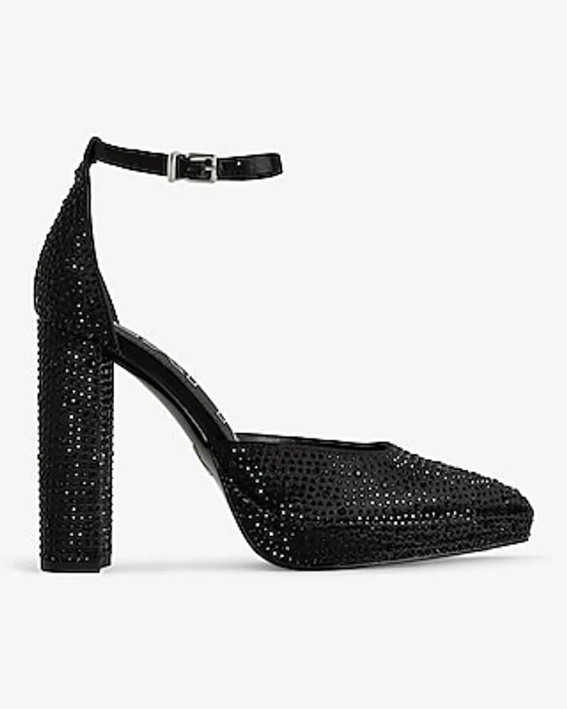 Rhinestone Closed Pointed Toe Platform Pumps Black Women's 9