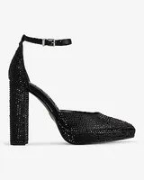 Rhinestone Closed Pointed Toe Platform Pumps Black Women's 6