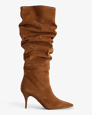 Brian Atwood X Express Suede Slouch Thin Heeled Tall Boots Brown Women's 8