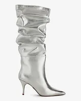 Brian Atwood X Express Metallic Slouch Thin Heeled Tall Boots Silver Women's 8