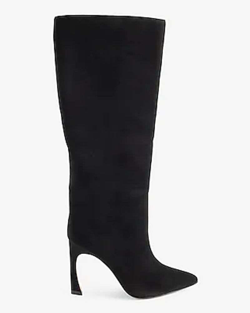 Faux Suede Comma Heel Boots Black Women's 8