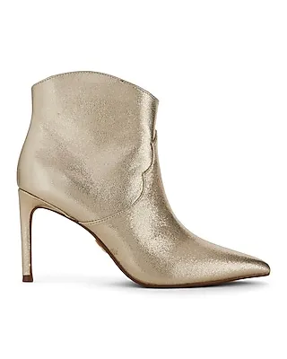 Pointed Toe Thin Heeled Booties Gold Women's