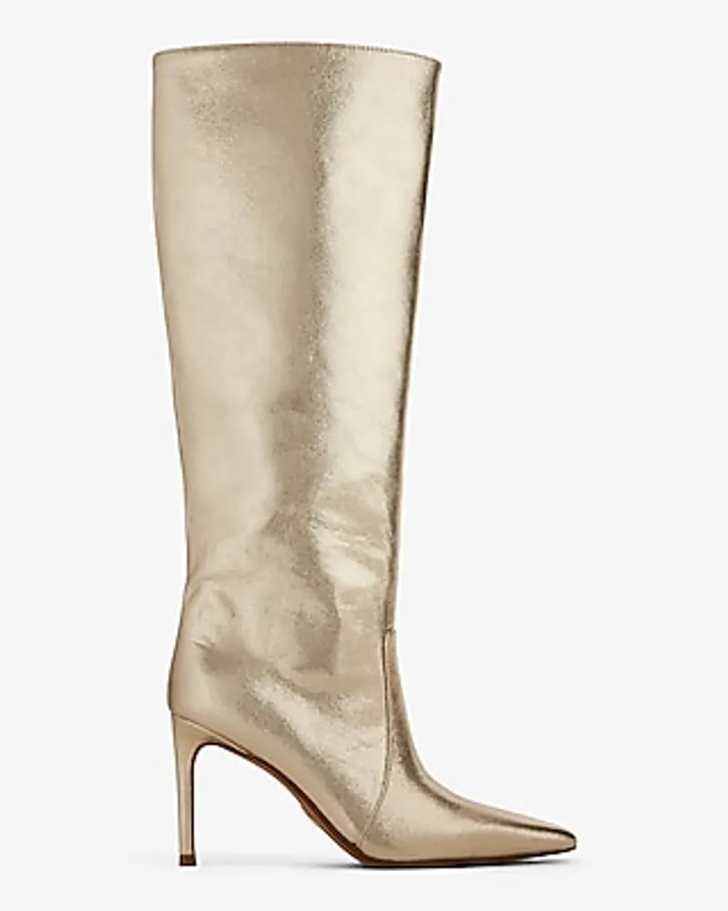 Pointed Toe Thin Heeled Tall Boots Gold Women's 8