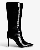 Faux Patent Leather Mid-Calf Boots Black Women's 6