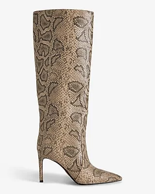 Snakeskin Pointed Toe Thin Heeled Tall Boots Multi-Color Women's 7