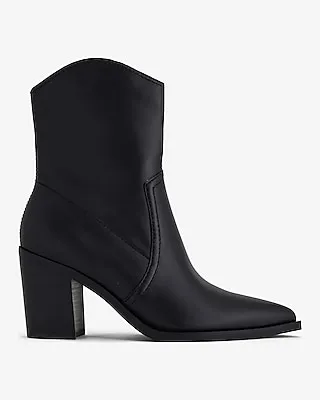Leather Pointed Toe Ankle Boots Black Women's