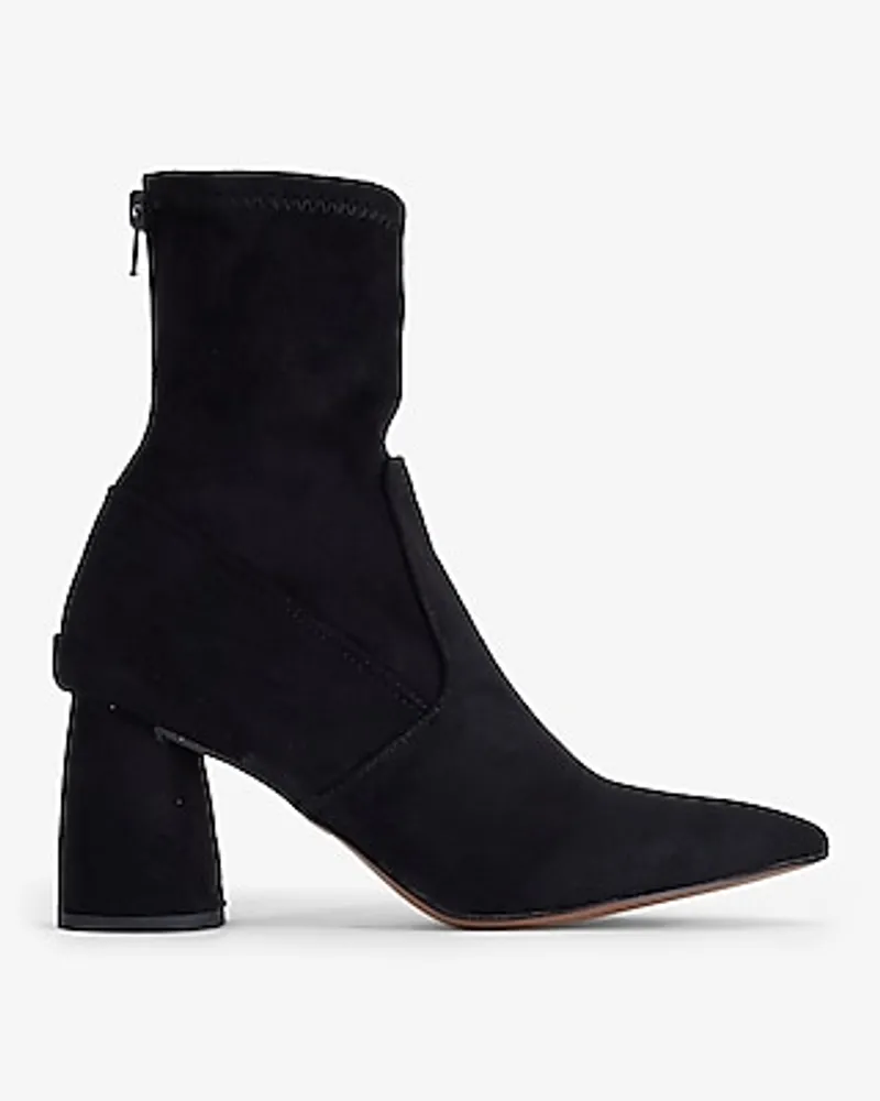 Faux Suede Block Heel Ankle Boots Black Women's 6