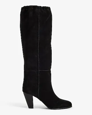 Brian Atwood X Express Suede Scrunch Mid-Calf Heeled Boots Women's