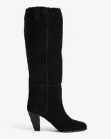 Brian Atwood X Express Suede Scrunch Mid-Calf Heeled Boots Black Women's