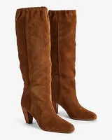 Brian Atwood X Express Suede Scrunch Mid-Calf Heeled Boots Brown Women's 6.5