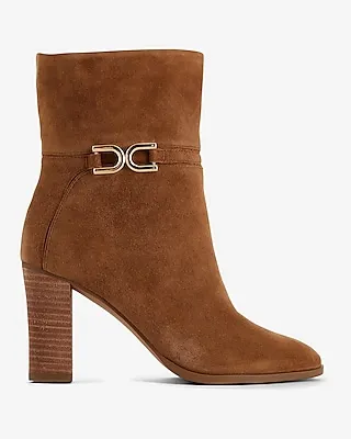 Suede Buckle Heeled Ankle Boot