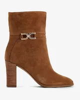 Suede Buckle Heeled Ankle Boot Brown Women's 10