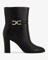 Leather Buckle Heeled Ankle Boots Black Women's 6