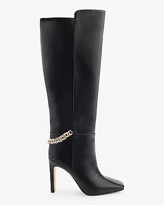 Chain Heel Tall Boots Black Women's 7