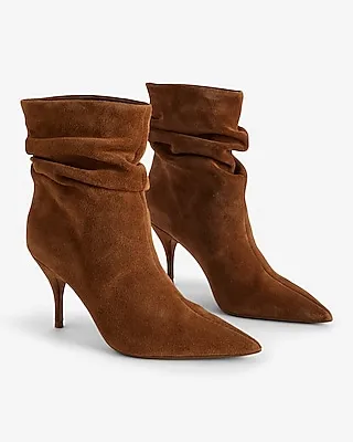 Brian Atwood X Express Suede Slouch Thin Heeled Boots Brown Women's 7