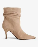 Brian Atwood X Express Suede Slouch Thin Heeled Boots Neutral Women's