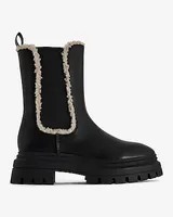 Shearling Tipped Gore Lug Sole Ankle Boots Black Women's 8